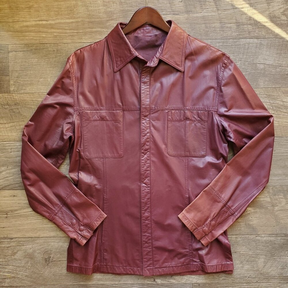 Schiatti Wine Red Leather Shirt Jacket | Made in Italy | IT 50